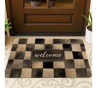 Black & Light Brown Checkered Doormat Entrance Door Mat Outdoor Indoor Entrance Decor Autumn Seasonal Accent Non Slip Welcome Mat Dust Absorbing Easy Care