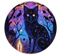 Black Light Cat Adults 1000 Piece Jigsaw Puzzle round Jigsaw Puzzle Gift 100% Recycled Cardboard 26.5x26.5inch