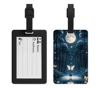Black Light Fantasy Forest Luggage Tags for Suitcases with Address Card - Personalized Travel ID Bag Tags, Reinforced Durable Loop, Cute Unique TPU Name Identifier for Quick Spot