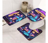 Black Light Neon Mushroom Bathroom Rugs Sets 3 Piece, Soft Absorbent Memory Foam Bath Mats And U Shaped Contour Toilet Rug, Home Decoration, Quick Dry