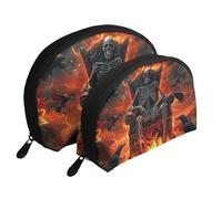 Black Light Skull King Terror Hell with Lava and Crows Printed Makeup Bags 2-Piece Portable Shell Travel Toiletry Bag