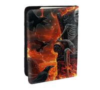 Black Light Skull King Terror Hell with Lava and Crows Printed Passport Holder,Travel Pu Leather Passport Cover Case Organiser for Men Women,6.5 Inch
