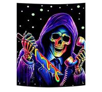Black Light Tapestries, Skull Tapestry,Horror Scary Skeleton Belling Tapestry UV Reactive - Scary Skeleton Bells Tapestry Horror Skull Tapestry Cool Tapestry for Bedroom Wall Decor