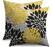 Black Light Yellow Pillow Covers 18X18 Inch Set of 2, Spring Summer Floral Dahlia Flower Cream Decorative Throw Pillow Covers Outdoor Modern Farmhouse Cushion Case for Home Couch Sofa Bed Decor