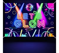 Black Lights Party Backdrop, Let's Glow Banner Photography Background for Neon Birthday Decorations Glow in the Dark Party Supplies