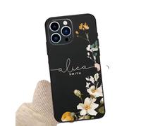 Black Lilly White Lillies FLower Womens Name TPU Custom Compatible With iPhone 7 7S 8 SE 2020 X XR XS 11 12 13 14 15 16 16E Pro Max Plus Mini Bumper Case Design Personalised Name Cover Silicone