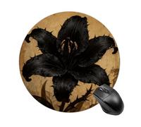 Black Lily Gothic Mouse Pad Round Laptop Mouse Mat Cute Computer Mousepad Keyboard Pad Non-Slip Desk Pads for Gaming Office Work Home