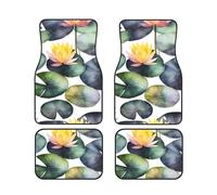 Black Lily Pads 1 Print 4-Piece Car Floor Mats Set Waterproof Foot Pads Full Coverage Vans Sedans Trucks