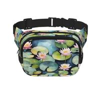 Black Lily Pads Print Square Double Layer functionality Waist Bag Unisex Crossbody Pack Travel Workout, Black, One Size
