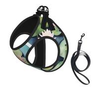 Black Lily Pads Print Step in Dog Harness and Leash Set,Adjustable Reflective Harness for Small Dogs Cats