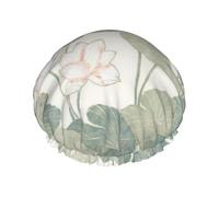 Black Lily Pads Printed Hair Wrap, Double Layer Shower Cap For Women, Reusable Hair Protector For Bathing