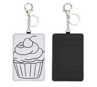 Black Line Art Cupcake Key Card Holder with Keyring Bus Pass Holder for Men Women with 2 Card Slots Slim Wallet for Nurse Teacher Student Meal Bank Credit Cards Daily Use Nurse Accessories