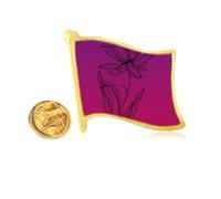 Black Line Lotus Flower Flower Golden Metal Flag Lapel Pin Badge