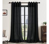Black Linen Curtains 108 Inches Long 2 Panels for Living Room Divider Grommet Extra Long Black Drapes Neutral Modern Semi Sheer Window Curtain 108 Inch for Cabin Bedroom Sliding Glass Door 9 Ft Tall