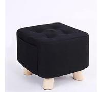 Black Linen Square Footstool Ottoman - Versatile Shoe Change Stool for Living Room & Bedroom - Compact 28x28x25cm Rest Stool Perfect for Small Spaces
