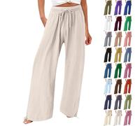 Black Linen Trousers Womens Plus Size Wide Leg High Waisted Lightweight Loose Fit Linen Pants Brown White Blue Navy Summer Casual Ladies Palazzo Trousers with Pockets XXS xs s m l XL XXL 3XL 4XL 5XL