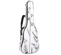 Black Lines Meadow Wild Flowers and Tree Leaves Padded Guitar Bag, Protective Acoustic Guitar Cover Gig Bag for Electric Bass Classical Guitar