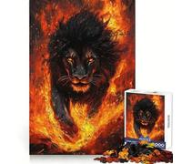 Black Lion Emerging Flames 1000 Piece Jigsaw Puzzle for Adults Recall Skill Quiet Enjoyment Secure Join Great Gift (38X26CM)
