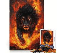 Black Lion Emerging Flames Jigsaw Puzzles for Teenagers 1000 Piece Brain Stimulation Restful Escape Premium Cut (50X75CM)