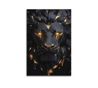 Black Lion With Golden Accents And Glowing Eyes Wall Art, Bold Decor For Home And Living Room Artistic Wall Mural Modern Hanging Decor Poster12x18inch(30x45cm)