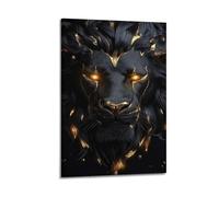 Black Lion With Golden Accents And Glowing Eyes Wall Art, Bold Decor For Home And Living Room Artistic Wall Mural Modern Hanging Decor Poster08x12inch(20x30cm)