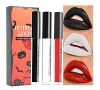 Black Lipstick Set, Halloween Goth Makeup, Black White Red Lip Gloss Set, Matte Highly Pigmented Lipgloss, Long Lasting Waterproof Lightweight Moisturising Velvety Smooth Halloween Makeup for Women