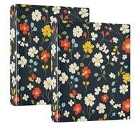 Black Little Flowers One and A Half Inch Binders 3-Ringing with Pocket Cover 1/2 Pack Office Binder Supplies 200 Sheets