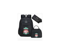 (Black Liverpool) Football star peripheral backpack student schoolbag three-piece lunch bag pencil bag children men's style