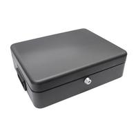 Black Metal Lockable A4 Security Box with Folding Carry Handle - Portable or Floor Wall Mountable Steel Safe for Important Documents, Passports & Paperwork - H9 x W30 x D24cm