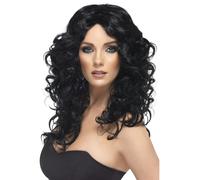 Black Long Curly Wig Glamour Ladies Wavy Hair Fancy Dress Accessory