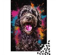 Black Long Haired Dog 1000 Piece Jigsaw Puzzle Paper Puzzle Game for Adults Colour Splash Background Puzzle Game for Family Relaxing Focus 70x50cm/1000pcs