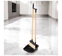 (Black) Long Handled Bamboo Floor Pan & Broom Sweeper 73cm
