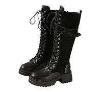 Black Long Lace up Boots for Women UK Goth Platform Chunky Heel Lug Sole Boots Biker Combat Military Boot Croc Print Front 2-Tone Boot with Side Zip Footwear Trendy UK 7.5 Clearance