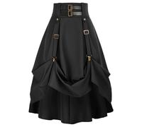 Black Long Skirts for Women UK - Renaissance, Elastic High Waist, Adjustable, Pirate, Steampunk, Vintage, A Line, Swing, Midi Skirts