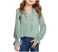 Black Long Sleeve Top Kids,Girls Long Sleeve Tops,Cute Chiffon Blouses 2025 Spring Autumn Casual V Neck Fashion Smocked Cuffs Shirts Tops Clearance Black T Shirt Girls 13-14 Years