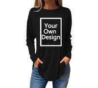 Black Long Sleeve Tops Women Custom T Shirt Create Your Own T Shirt Personalised Long Tunic Tops Customised Round Neck Jumper Personalised Text and Image Loungewear