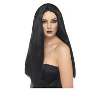 Black Long Straight Witch Wig Fancy Dress Accessory Middle parting