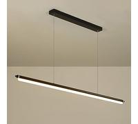 Black Long Tube Pendant Light, Ultra-Thin Metal Flute Hanging Lamp with Acrylic Shade, Linear Dining Room Suspension Lamps, Modern LED Long, Simple Kitchen Island Lights