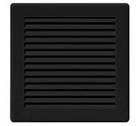 Black Louvred Wall Vent Grille with Flyscreen and Screw Caps, 200 x 200 mm, Air Ventilation Duct Cover with Anti-Insect Mesh and Flat Back, Tough and Durable ABS Plastic