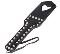 black Love Heart Leather Studded Spanking Paddle - 12 Inch