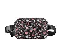 Black Lovely Cute Hearts Valentine's Day Trendy Crossbody Bag Waist Packs for Women Men Mini Sling Bag Travel Essential with Adjustable Strap for Cycling Hiking Gym, black lovely cute hearts