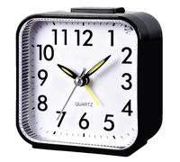 Black Luminous Alarm Clock Bedside Silent No Ticking Clocks with Nightlight Luminous Pointer Battery Powered Travel Analogue Alarm for Bedrooms Office Light Sleepers Kids (Battery Not Included)