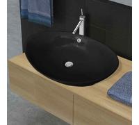 Black Luxury Ceramic Basin Oval with Overflow 59 x 38,5 cm UK HOT
