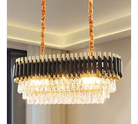 Black Luxury K9 Crystal Chandeliers Oval Lampshades Modern Oval Crystals Pendant Light Flush Mount Crystal Ceiling Light Fixture Adjustable Hanging Chain for Dining Room Living Room,E14x10 Lights