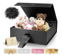 Black Luxury Magnetic Gift Box, 22*16.5*8.5cm Medium Packaging Box with Ribbon, Shredded Paper, Greeting Card-Easy Assembly Party Favor Boxes for Proposal, Bridal Showers, Christmas, Birthday Gifts