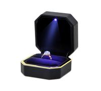 ( black) Luxury Ring Box, Square Velvet Wedding Ring Case Jewelry Gift Box With Led Light For Proposal Engagement Wedding Gift Box, Ring In the NOT included