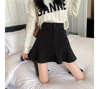 (black, M) "Black Ruffled Fishtail High-Waist A-Line Skirt 2023 - Women's Autumn Collection"