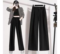(black, M) DIMANAF 2024 Plus Size Long Pants Women Solid Elastic Loose High Waist Casual Loose Basic Soft Trousers Wide Leg Pants 5XL A