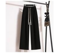 (black, M) DIMANAF 2024 Plus Size New Long Pants Women Elastic Loose High Waist Vintage Solid Loose Soft Casual Drawstring Basic Trousers Wide Leg Pants 5XL
