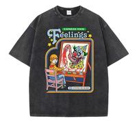 (black, M) Express Your Feelings Draw A Clown Washed Retro Men Tshirts Fashion Street Breathable T Shirts Loose Cotton Tee Clothing T-Shirt
